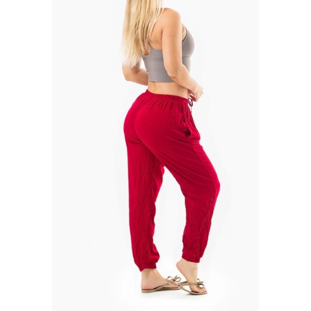 Buddha Pants Miami Solid Jogger Boho Harem Pants Scarlet Red Small